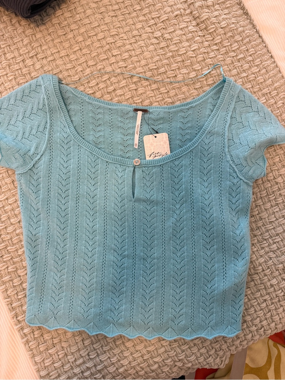 Light Blue Short Sleeve Cashmere Top - Free People